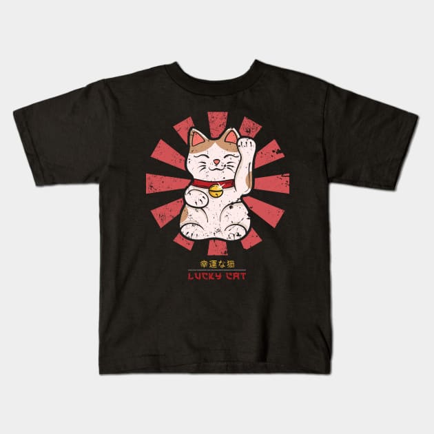 Lucky Cat Retro Japanese Kids T-Shirt by Nova5